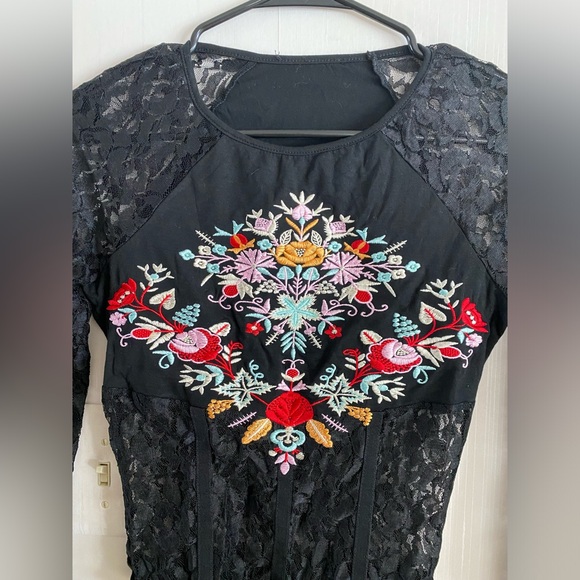 Embry Black Multi Embroidered Long Sleeve Bodysuit - Picture 7 of 8